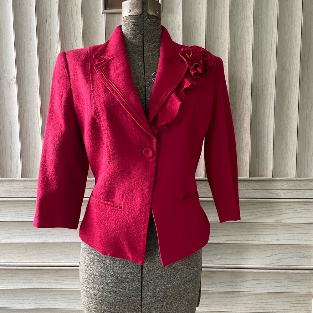 White House Black Market Women's Red Blazer with or without Ruffle